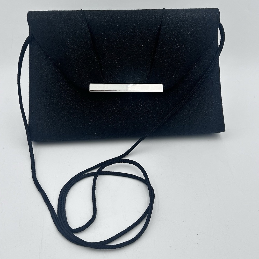 Kate‎ Landry Black Sparkle Evening Clutch Bag Silver Bar Detail 9.5x5